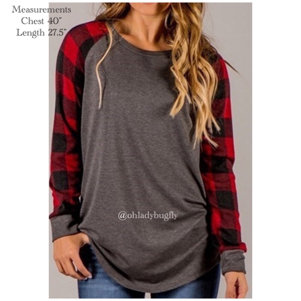 Cute Plaid Sleeve Tee Shirt